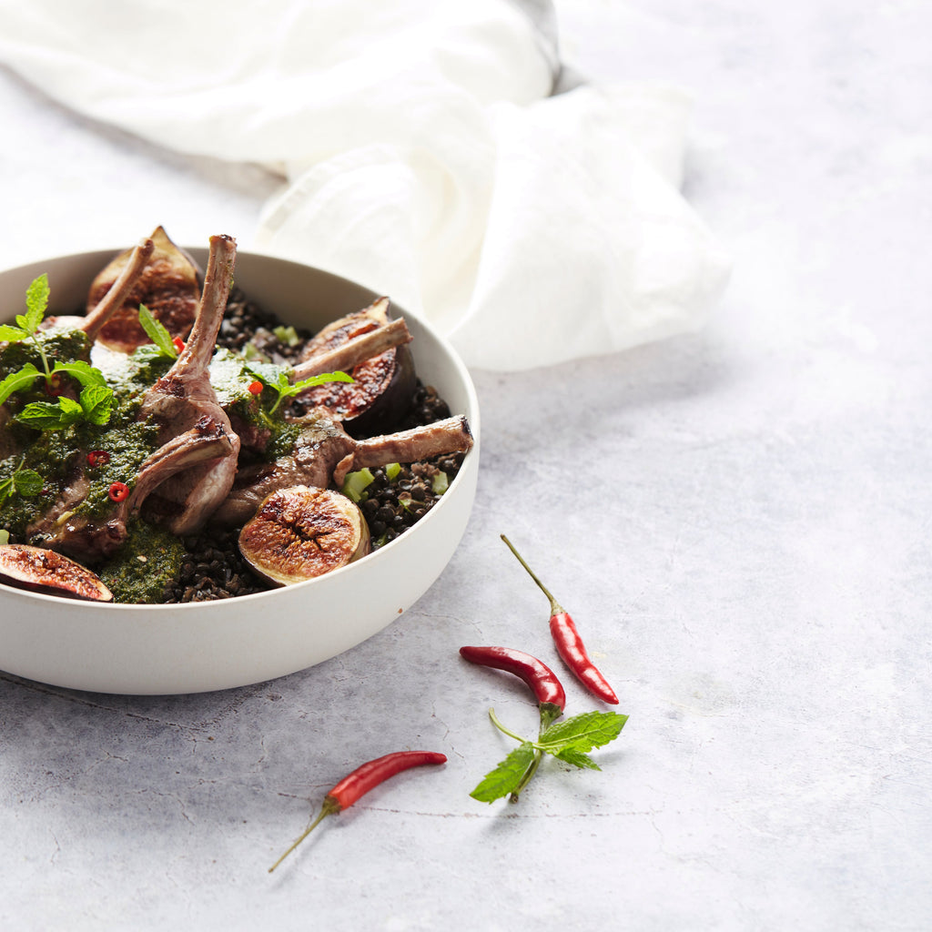 Grilled Lamb Mignonettes with Lentil Salad and Figs